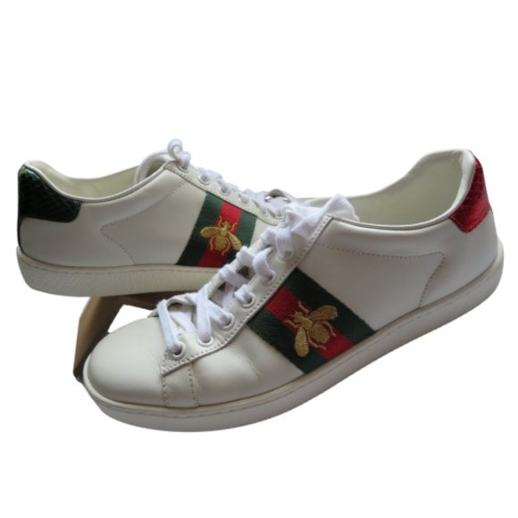 GUCCI ACE LOW TOP EMBROIDERED BEE ~ LOGO EMBOSSED LEATHER SNEAKERS US 6 - Picture 12 of 12